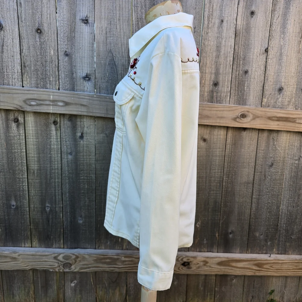 Western Jacket Womens Medium White Embroidered Floral Sequin Stud Button Up - Picture 4 of 16